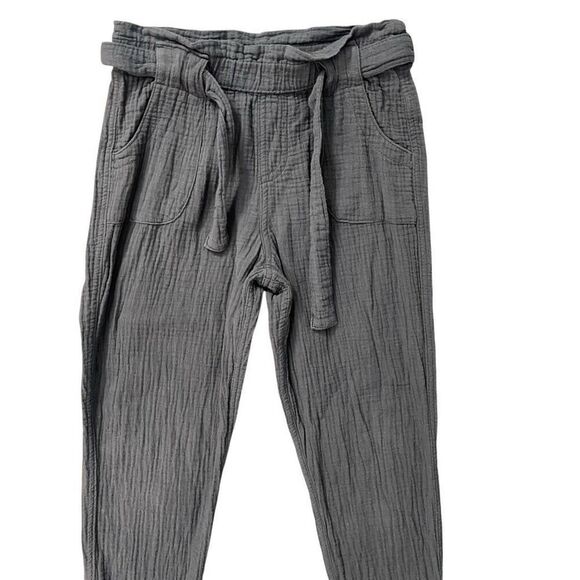 Cat & Jack Girls Gray Cotton Gauze Jogger Pants Size 6/6X Belted Pull-On Casual - Picture 2 of 13
